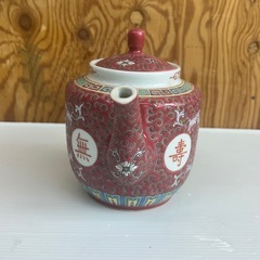 k1028604 超希少品 景徳鎮 茶器 ティーポット 中国景徳鎮 急須 ピンク 総柄 食器 コレクション 漢字 茶器 茶道具 美術品 白花 インテリア レトロ アンティーク 中古 現状品の画像