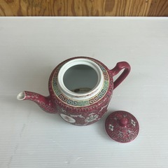 k1028604 超希少品 景徳鎮 茶器 ティーポット 中国景徳鎮 急須 ピンク 総柄 食器 コレクション 漢字 茶器 茶道具 美術品 白花 インテリア レトロ アンティーク 中古 現状品の画像
