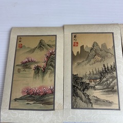 k1028609  中国美術 書画 絵画 落款 色紙 絵画 まとめて セット 中国 色紙絵 古画 水墨画 風景画 山水画 古書 山水 人物 古美術中国 保管品 中古 現状品の画像
