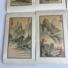 k1028609  中国美術 書画 絵画 落款 色紙 絵画 まとめて セット 中国 色紙絵 古画 水墨画 風景画 山水画 古書 山水 人物 古美術中国 保管品 中古 現状品の画像
