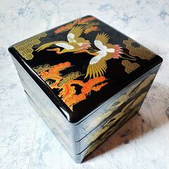 お重箱 三段 三段重箱 鶴松柄 昭和 レトロの画像