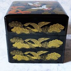 お重箱 三段 三段重箱 鶴松柄 昭和 レトロの画像