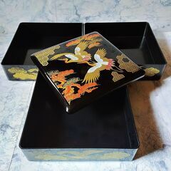 お重箱 三段 三段重箱 鶴松柄 昭和 レトロの画像