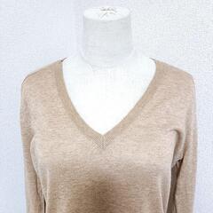 アンタイトル 美品 着回し力抜群 Vネック長袖ニットセーター ウール混 茶色 2 M レディースの画像