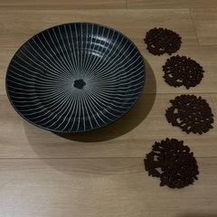 美濃焼 28.5cm梅黒曜多用皿（中古品）