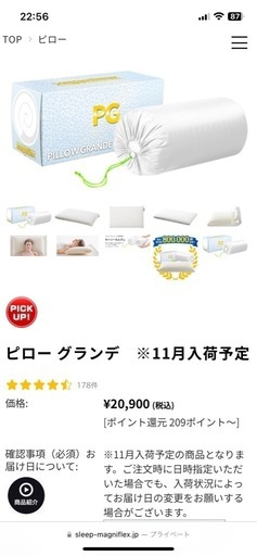 【中古】マニフレックス枕ピローグランデ　定価2万