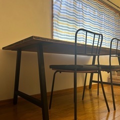 ハンドメイド　アンティークな男前　ダイニングテーブル　「ひのき」の木材を使用　机　作業台　4人掛けテーブル　アイアン脚の画像