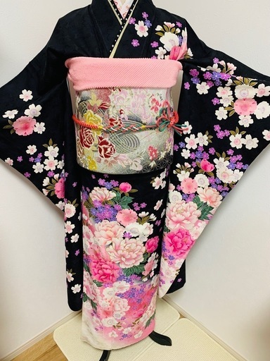 振袖フルセット　黒　着物　成人式