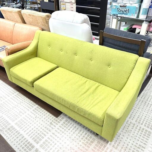 11/1【訳アリ品】家具 ソファー 3人掛け 布製 グリーン