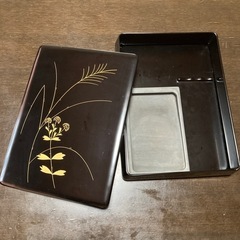 【美品】漆器の硯箱　硯セット　漆塗り　金蒔絵　木製漆器　文箱　書...