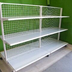 オカムラ製 H155cm×W120cm ２連結両面２段什器 背面...