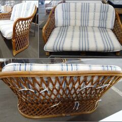 【￥5500-】 籐のダイニングセット テーブル/1人掛け椅子×2/2人掛け椅子の画像
