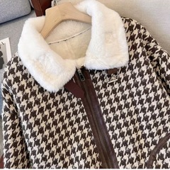【新品】レディース アウター 上着 長袖ジャケット もこもこ 千鳥格子 裏起毛 暖かい 保温 防寒 日常服の画像
