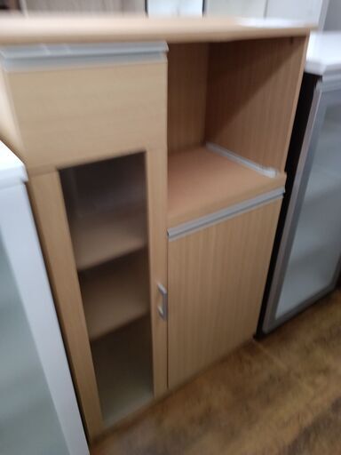 ★ジモティ割あり★  レンジ台 ナチュラルベージュ H119×D43×W75 クリーニング済み MT2837