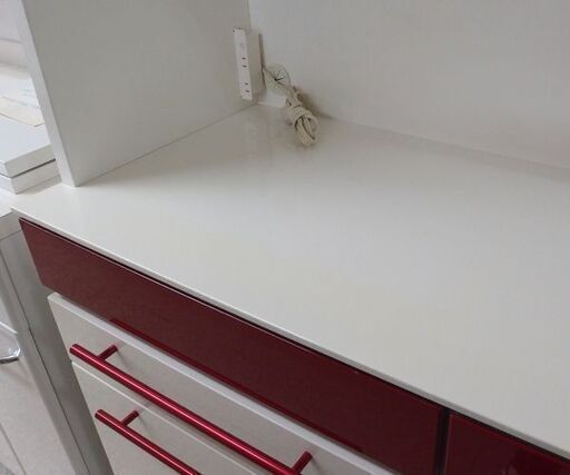 大型 キッチンボード 幅160×高さ207cm キッチン収納 モリタインテリア レンジボード ホワイト×レッド系☆ 札幌市 北区 屯田