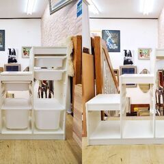 TROFAST トロファスト 収納ラック 階段ラック ホワイト 収納ボックス6個付き◆幅99㎝×奥行44㎝×高さ94㎝/68㎝/43㎝◆買取帝国 朝霞店 配達可能の画像