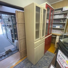 【リサイクルサービス八光】幅60cm　ナチュラルベージュ　スリム食器棚