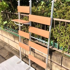 ウォールラック 2列 突っ張り式 パーテーション　木目調 ナチュラル ☆配送応相談☆の画像