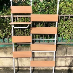 ウォールラック 2列 突っ張り式 パーテーション　木目調 ナチュラル ☆配送応相談☆の画像