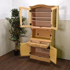 ≪yt1645ジ≫ カントリー調 キッチンボード 食器棚 幅85cmクラス カコークラフト工業製 現状品 おしゃれ/かわいい/中古家具/宮城県仙台市 61023-05の画像