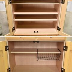≪yt1645ジ≫ カントリー調 キッチンボード 食器棚 幅85cmクラス カコークラフト工業製 現状品 おしゃれ/かわいい/中古家具/宮城県仙台市 61023-05の画像
