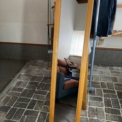 天然木スタンドミラー　全身鏡