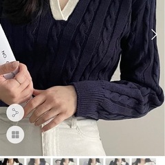 DHOLIC　配色カラーネックケーブルニット　ネイビー