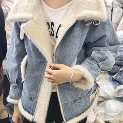 【新品】冬の厚手の暖かいデニムコットンコート女性ストリートウェア...