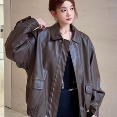 【新品】ライダースジャケット レディース 秋冬 レザーコート ゆったり PUレザー おしゃれ バイクジャケット 韓国 ファッション の画像