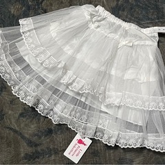 ①新品 子ども 女の子 白 Ｍサイズ　パニエ 3層  レース ハ...