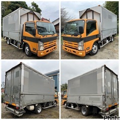 H19年いすゞエルフAT車！アルミウイング車！ウィング左右動作確認済み！新明和製、格納式パワーゲート付き！アルミバン、の画像