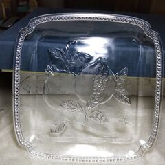 食器 TOYO GLASS 東洋ガラス ざくろ柄 ガラス角皿 8枚セット GU305 プレート皿 ケーキ皿 フルーツ皿 デザート 皿 スクエア レトロの画像