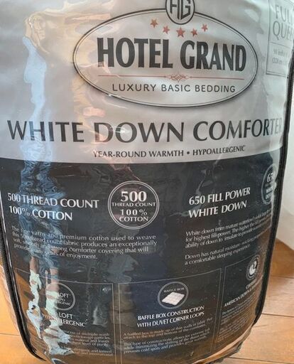 クイーンサイズ羽毛布団(HOTEL GRAND) フィルパワー650のホワイトダックダウン掛け布団　サイズ259㎝×239㎝