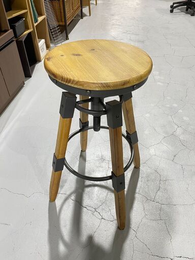 ③★カウンターチェア★ハイスツール バーチェア ウッド+アイアン オシャレ アメリカンヴィンテージ 高さ調整可