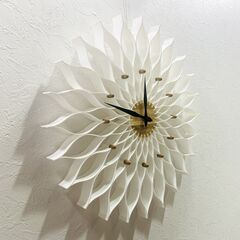 ★美品★Francfranc取扱/壁掛け時計/インターフォルム製/Leffard/ルファール/ウォールクロック/CL-9903WH/ホワイト/花/ステップムーブメント/E1DX1305の画像