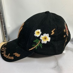 N2410-872 MLB NY Gold Bee BASEBALL ブラック キャップ サイズ Free 汚れありの画像