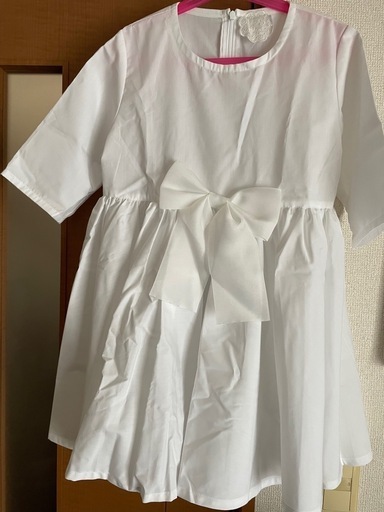 LE Cou Cou白 リボン付き 半袖ワンピース