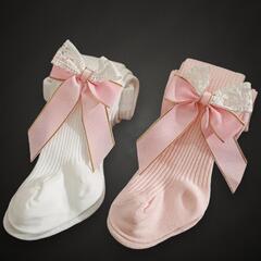 未使用のキッズタイツピンク＆ホワイト2足セットの画像