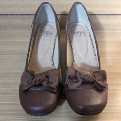 値下げしました　ツイード　茶色　パンプス　Ｌサイズ