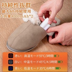 スリッパ　電気スリッパ　コードレス  Lサイズ グレー色 あたたかいスリッパ 値下げの画像