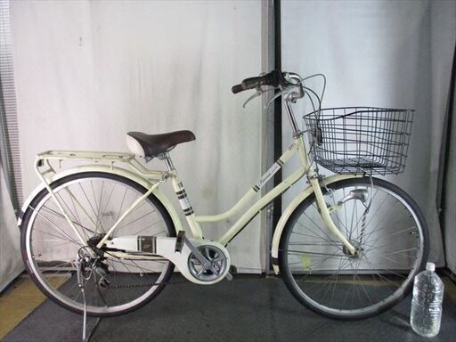 D858　★限定特価★ 中古自転車 【　26インチ　軽快車　アイボリー　6段　LEDオートライト 】