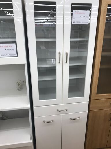 ★ジモティ割あり★  食器棚 ホワイト H180×W59×D42 クリーニング済み KJ6744