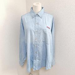 US古着 美品 ワークシャツ ボタンダウン長袖シャツ 刺繍ロゴ ...