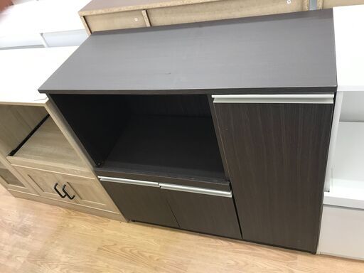★ジモティ割あり★  レンジ台 ダークブラウン H90×W90×D40 クリーニング済み KJ6752