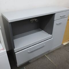 幅119㎝  ミドルレンジボード グレー 鏡面仕上げ 高さ88×奥行41㎝ キッチンカウンター レンジ台 食器棚 札幌 北20条店の画像