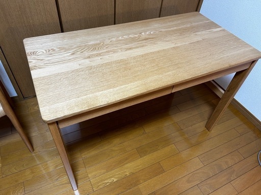 無印良品　オーク無垢材デスク テーブル（引出・足元棚付）