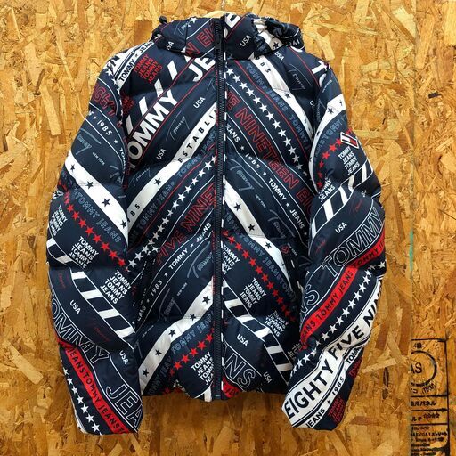 　JEANS　トミージーンズ　ダウンジャケット　メンズ　Mサイズ　ネイビー/レッド/ホワイト