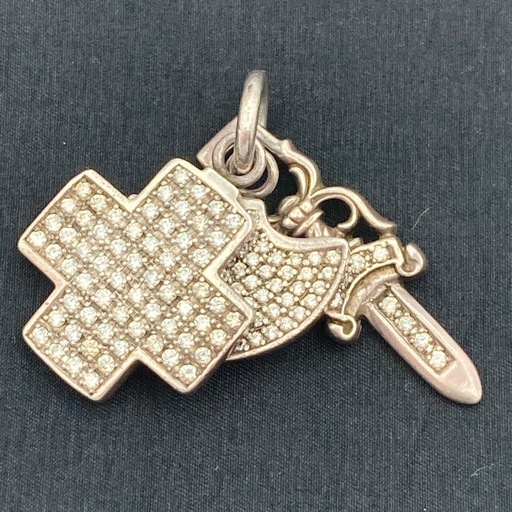 P928607A CHROMEHEARTS クロムハーツ ネックレストップ 3トリンケッツ ダイヤ 925 シルバー 36g ジュエリー アクセサリー ネックレス 中古品