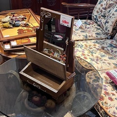 ハンドペイント 卓上ミラー ミラー 鏡 ドレッサー 鏡台 ジュエリーケース カントリー クラシック 収納の画像