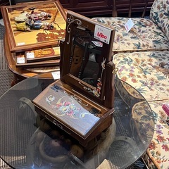 ハンドペイント 卓上ミラー ミラー 鏡 ドレッサー 鏡台 ジュエリーケース カントリー クラシック 収納の画像